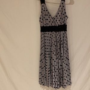 Retro empire waist dress in black polka dots and grey